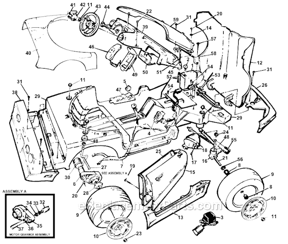 Page A Diagram and Parts List for 76182-85350  Power Wheels Ride-On Cars